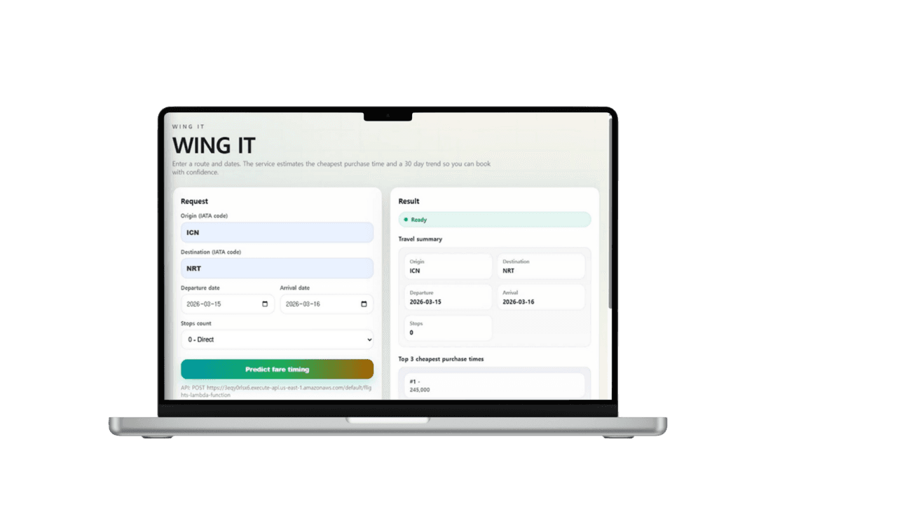 WING IT UI mockup